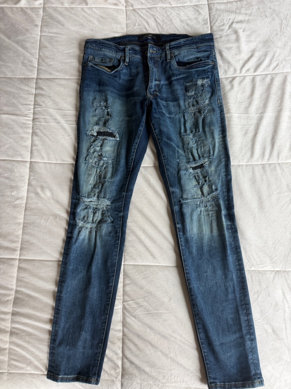 Jordan Craig Men's Skinny Distressed Jeans in Dark Blue